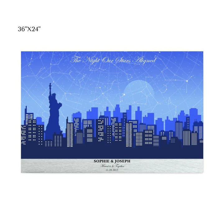 Custom Blue New York Cityscape Star Map - ARTFULANE