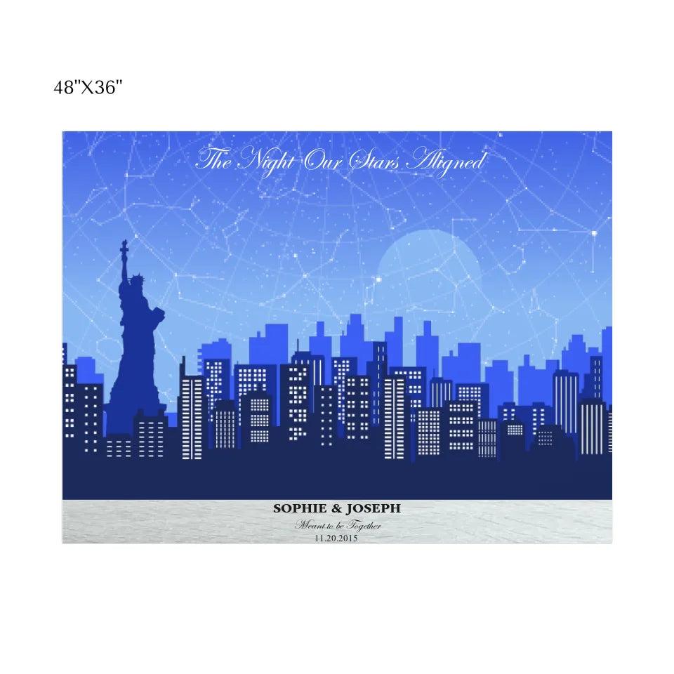 Custom Blue New York Cityscape Star Map - ARTFULANE