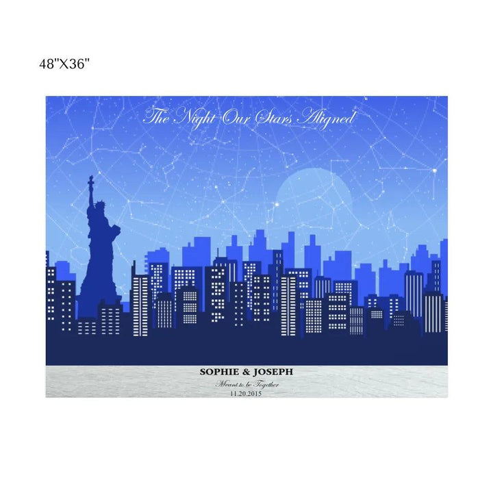 Custom Blue New York Cityscape Star Map - ARTFULANE