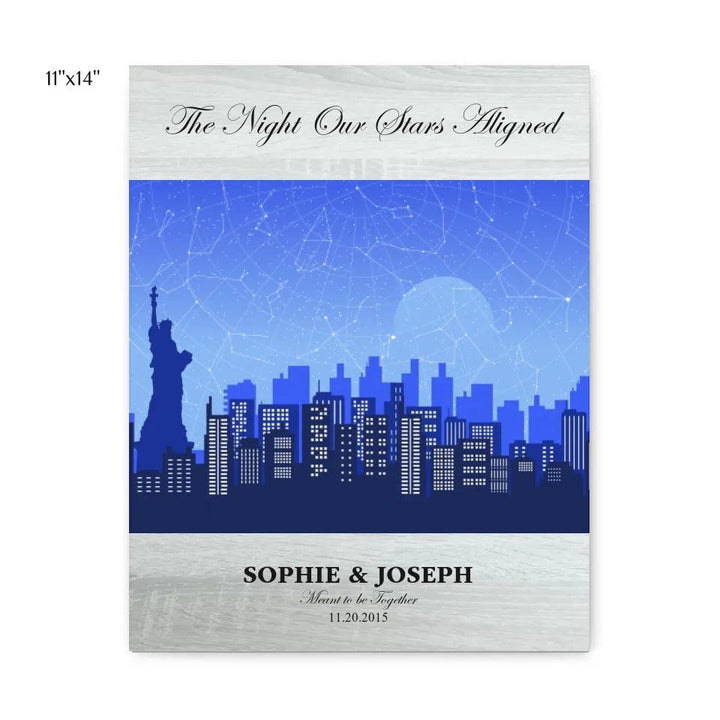 Custom Blue New York Cityscape Star Map - ARTFULANE