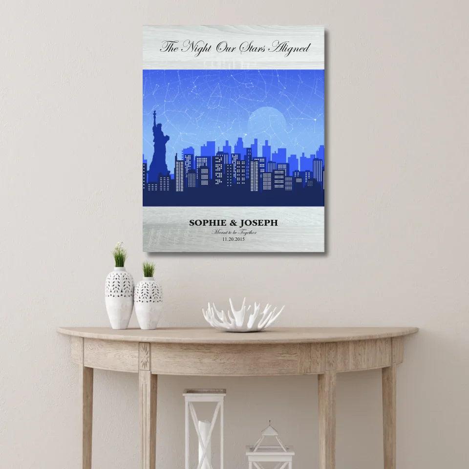 Custom Blue New York Cityscape Star Map - ARTFULANE