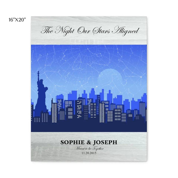 Custom Blue New York Cityscape Star Map - ARTFULANE