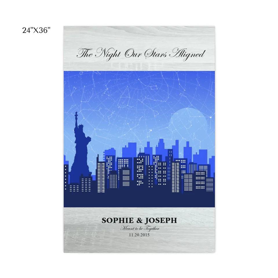 Custom Blue New York Cityscape Star Map - ARTFULANE