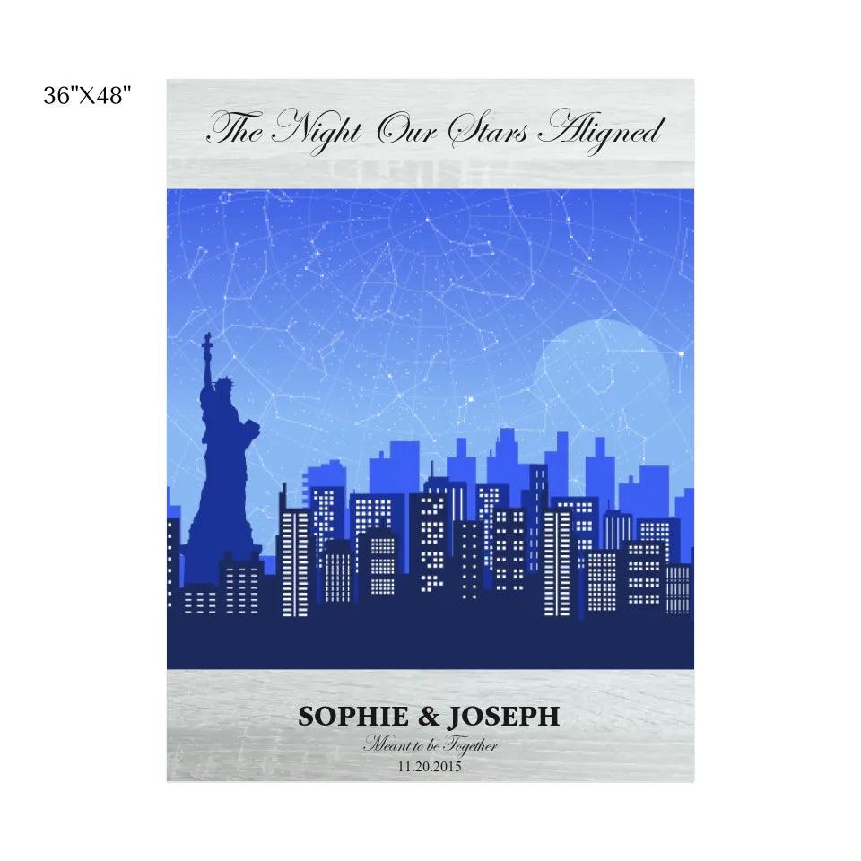 Custom Blue New York Cityscape Star Map - ARTFULANE