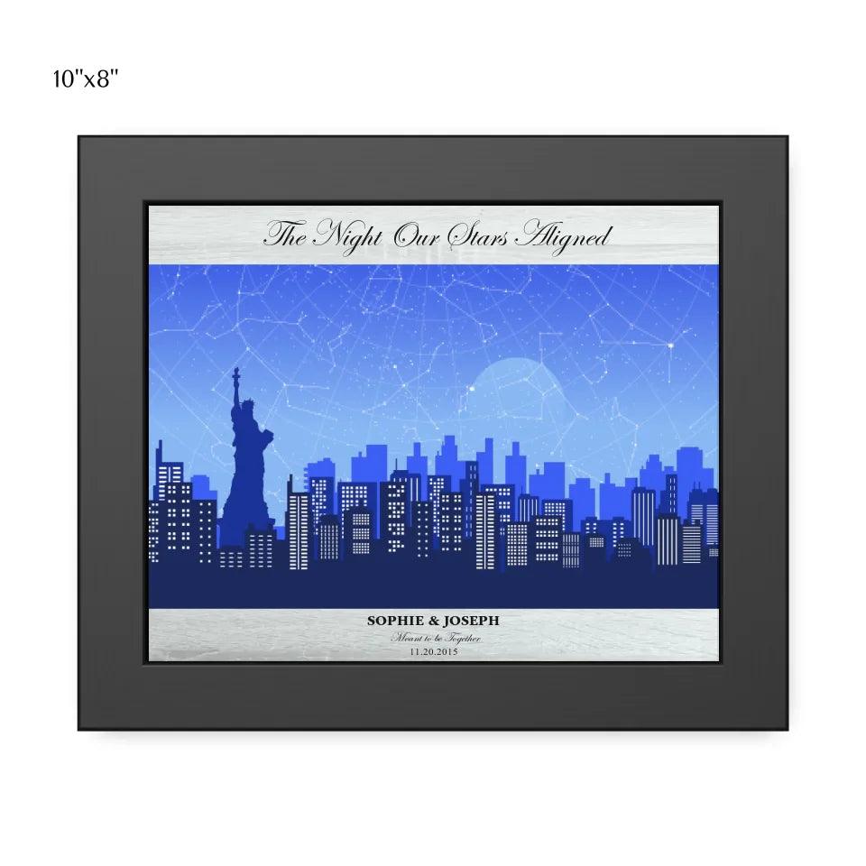 Custom Blue New York Cityscape Star Map - ARTFULANE