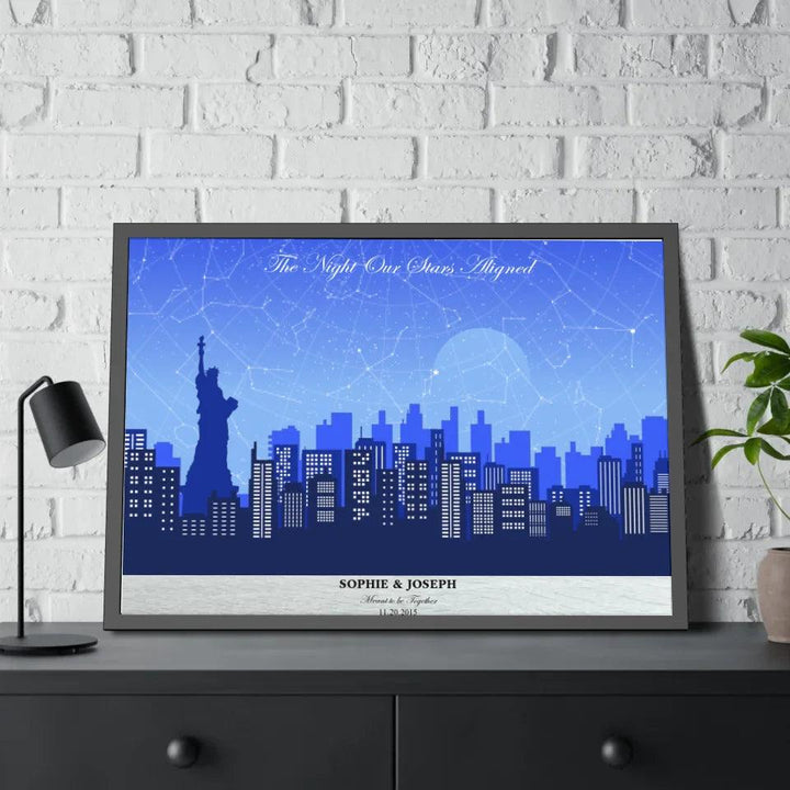 Custom Blue New York Cityscape Star Map - ARTFULANE