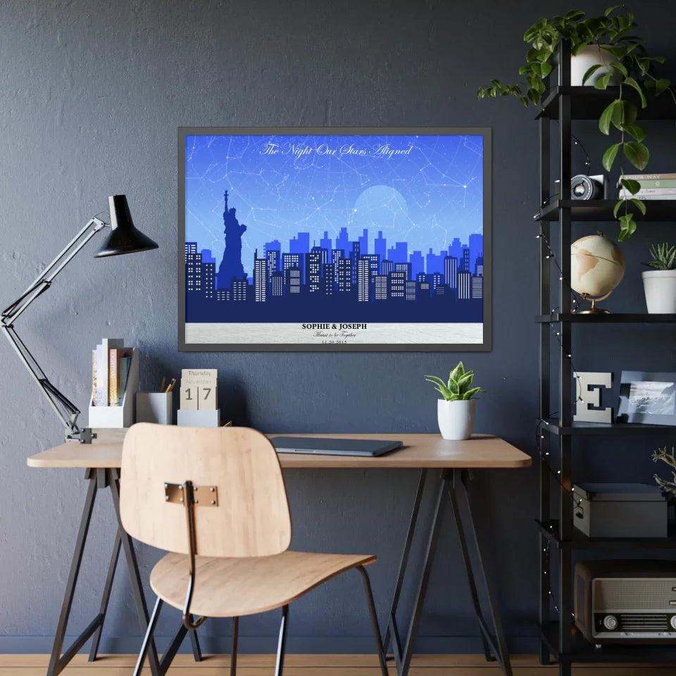 Custom Blue New York Cityscape Star Map - ARTFULANE