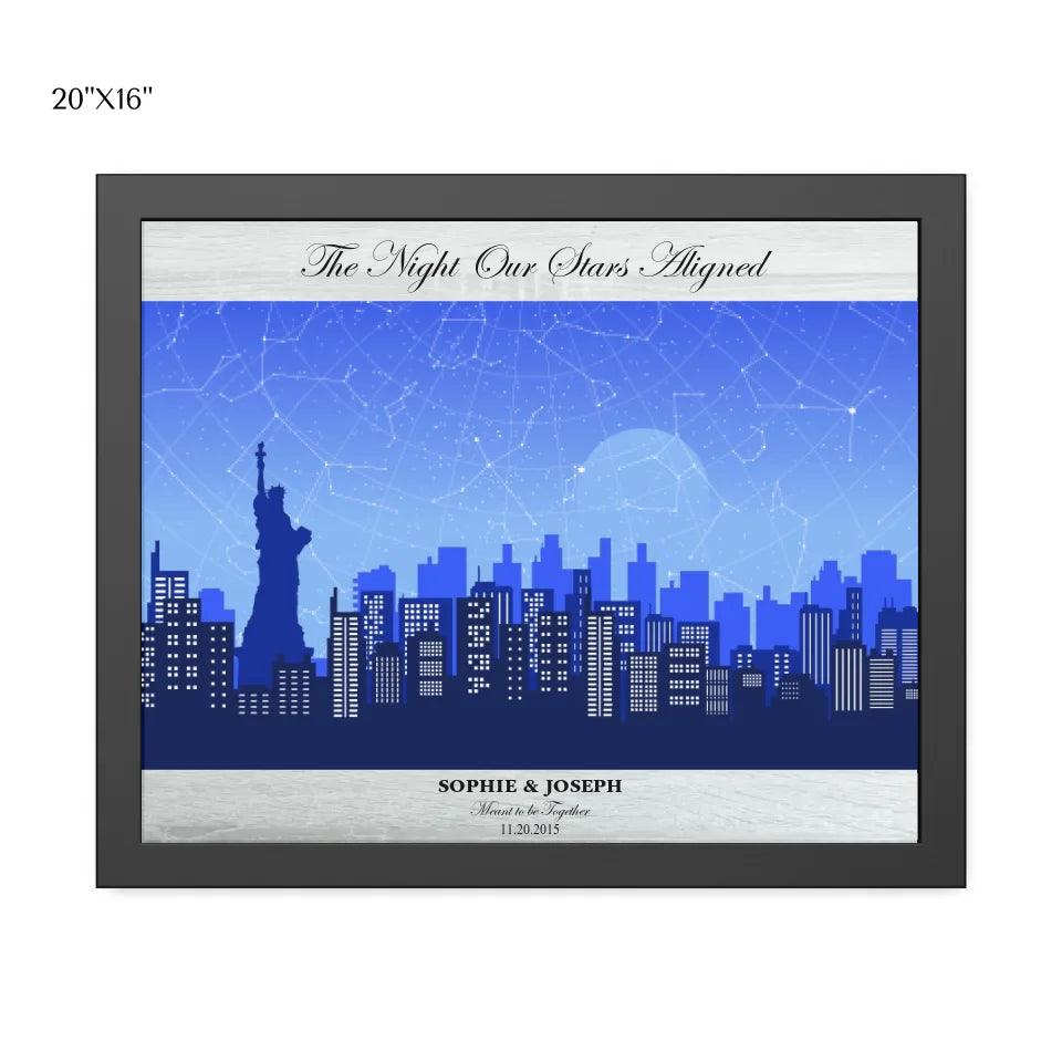 Custom Blue New York Cityscape Star Map - ARTFULANE