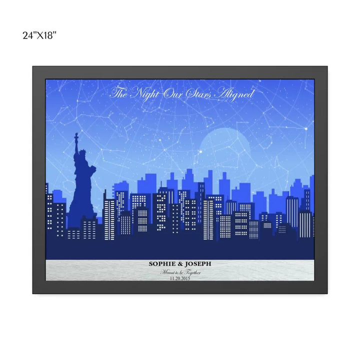 Custom Blue New York Cityscape Star Map - ARTFULANE