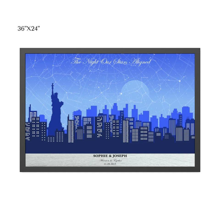 Custom Blue New York Cityscape Star Map - ARTFULANE