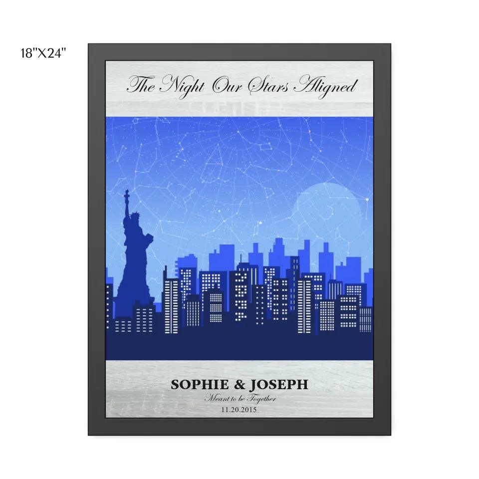 Custom Blue New York Cityscape Star Map - ARTFULANE