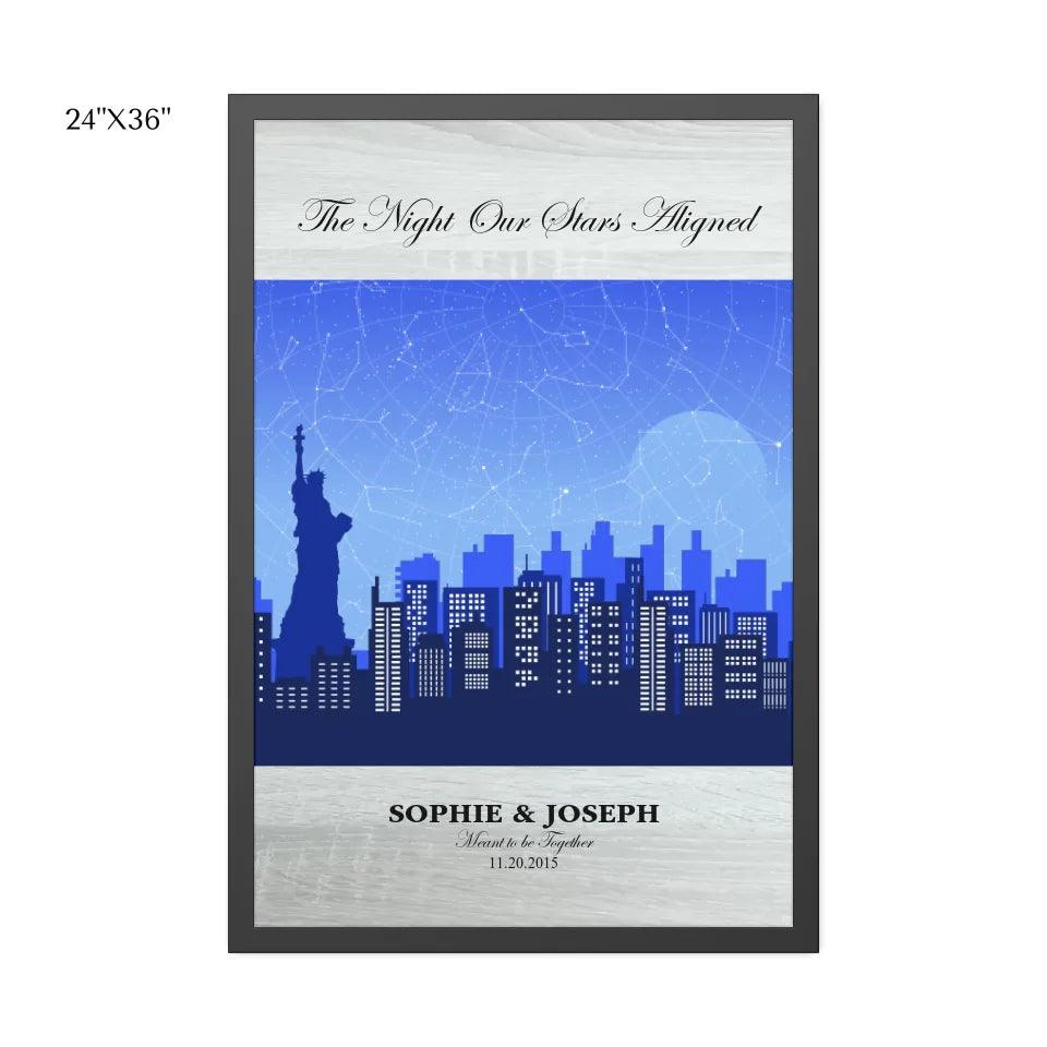 Custom Blue New York Cityscape Star Map - ARTFULANE