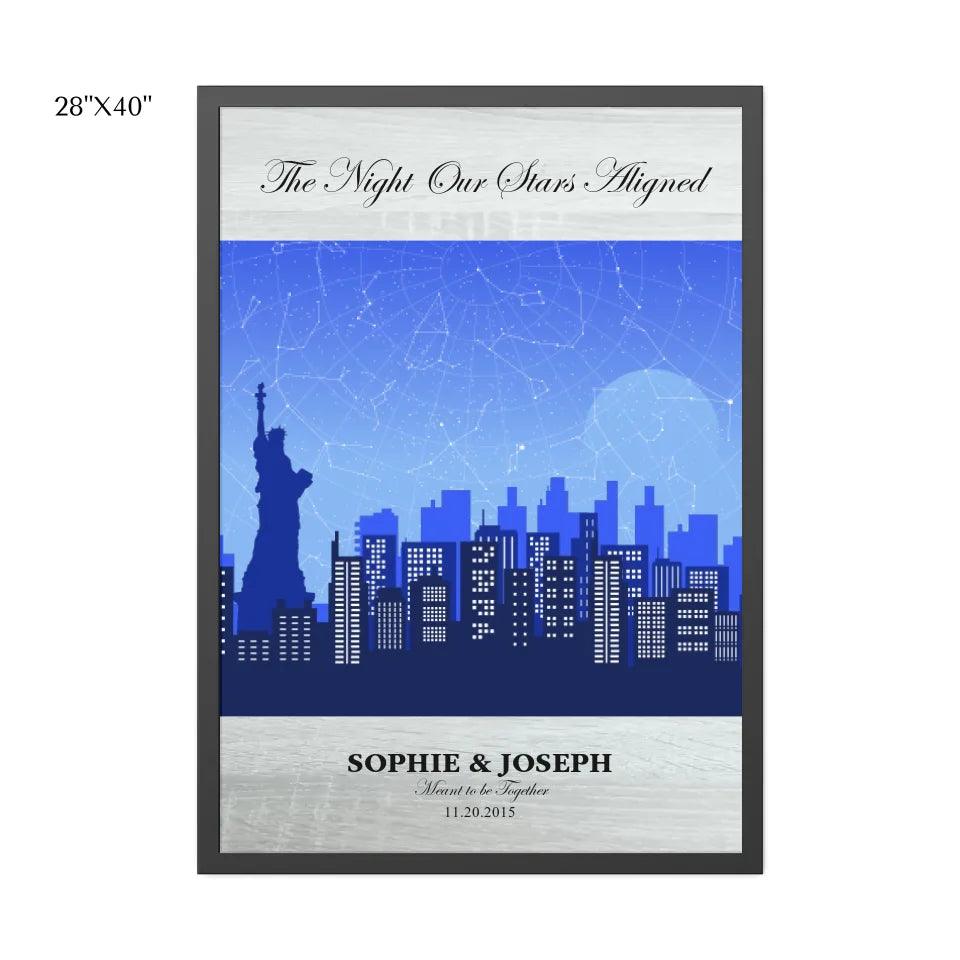 Custom Blue New York Cityscape Star Map - ARTFULANE