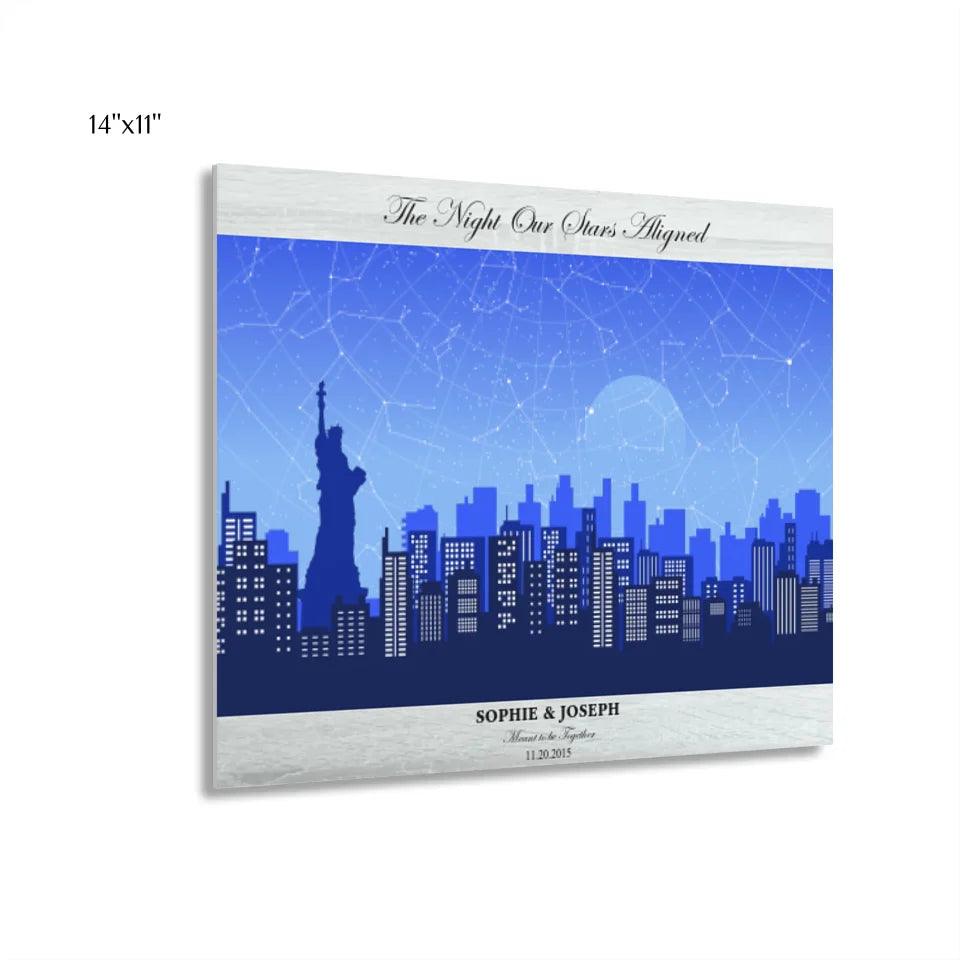 Custom Blue New York Cityscape Star Map - ARTFULANE