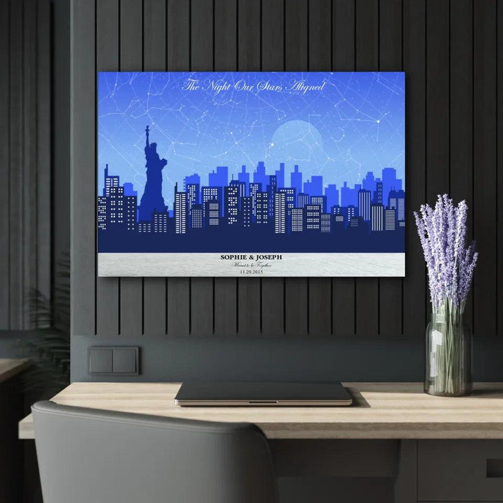 Custom Blue New York Cityscape Star Map - ARTFULANE