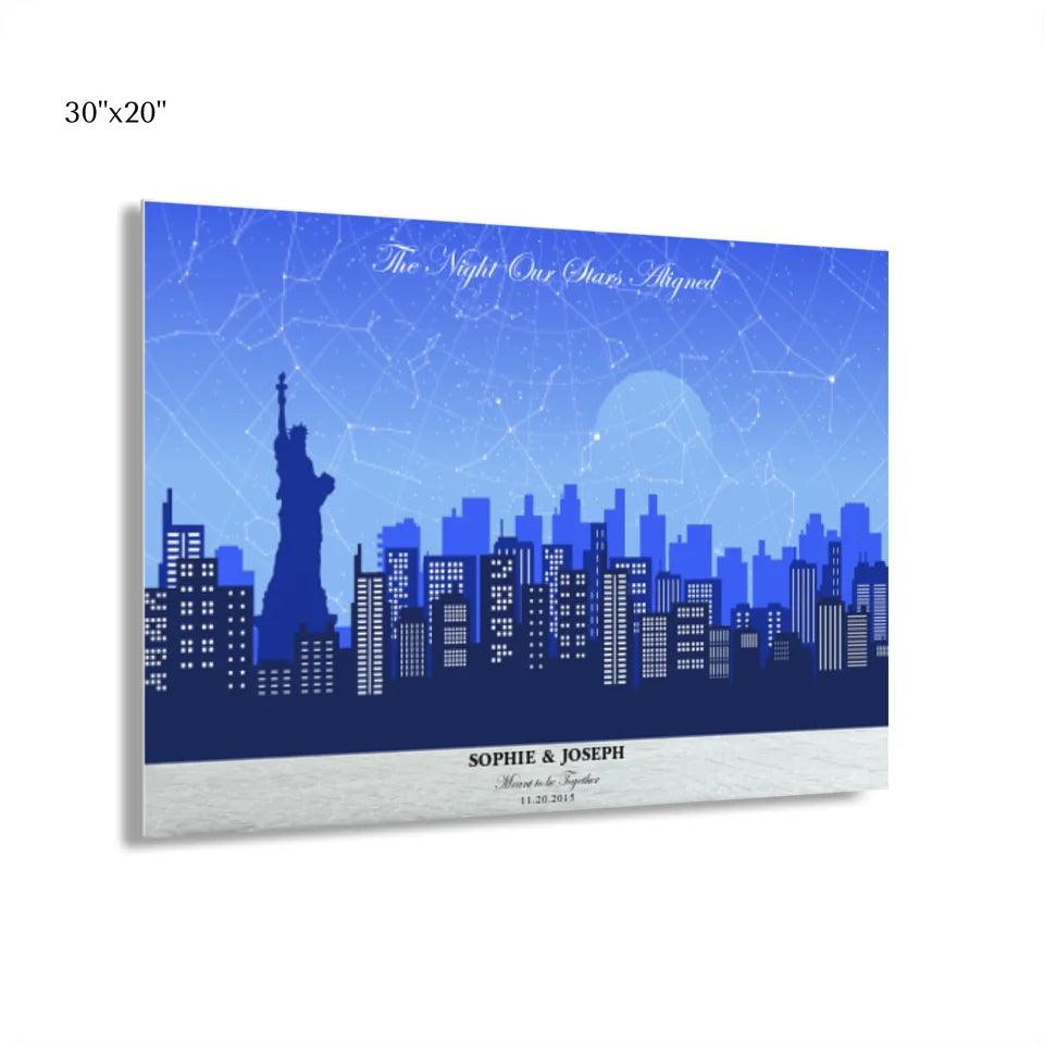 Custom Blue New York Cityscape Star Map - ARTFULANE