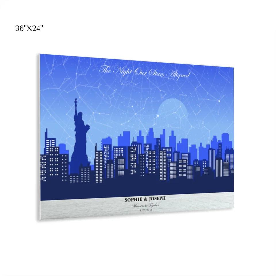 Custom Blue New York Cityscape Star Map - ARTFULANE