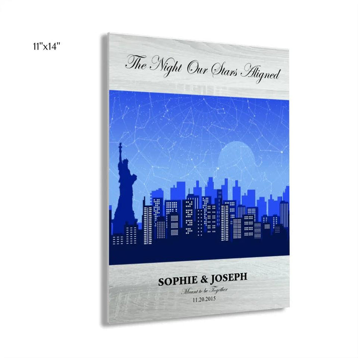 Custom Blue New York Cityscape Star Map - ARTFULANE