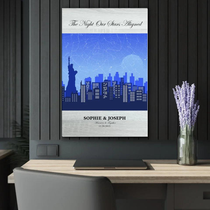 Custom Blue New York Cityscape Star Map - ARTFULANE