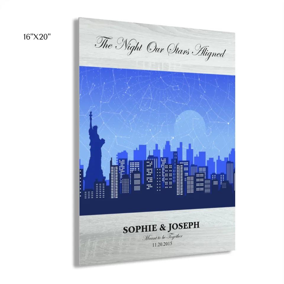 Custom Blue New York Cityscape Star Map - ARTFULANE