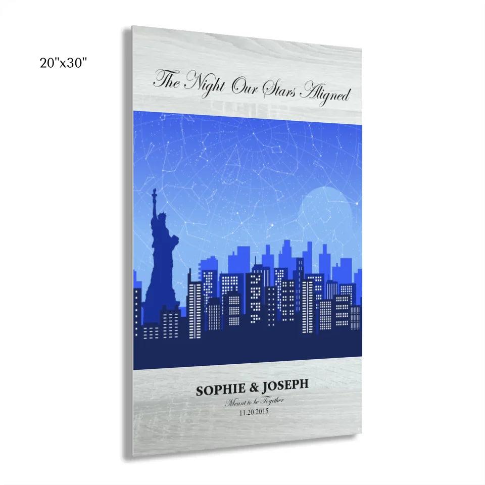 Custom Blue New York Cityscape Star Map - ARTFULANE