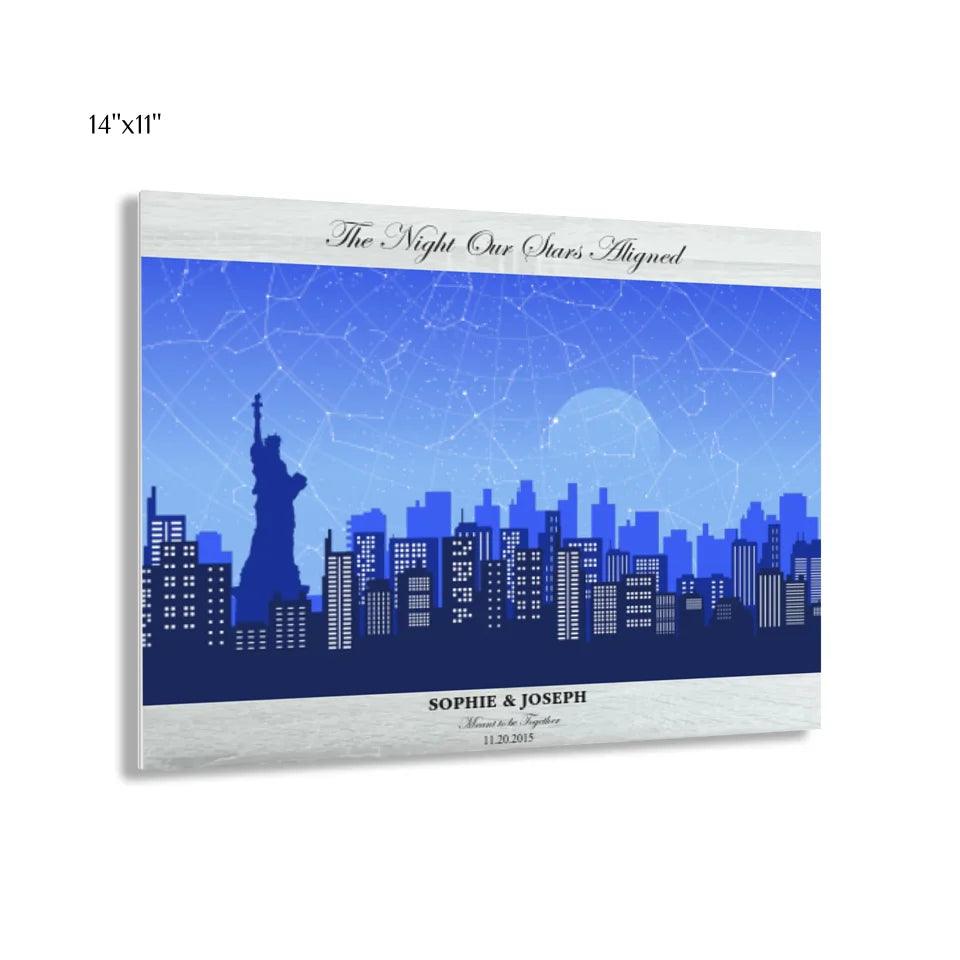 Custom Blue New York Cityscape Star Map - ARTFULANE