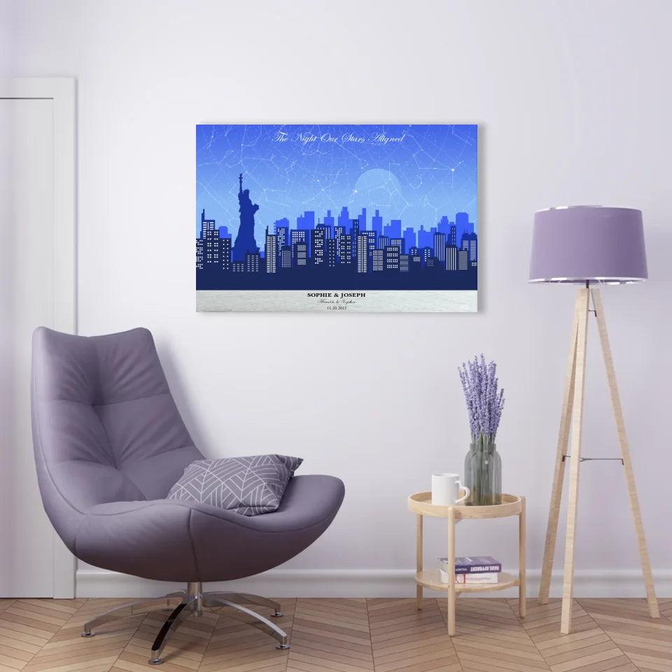 Custom Blue New York Cityscape Star Map - ARTFULANE