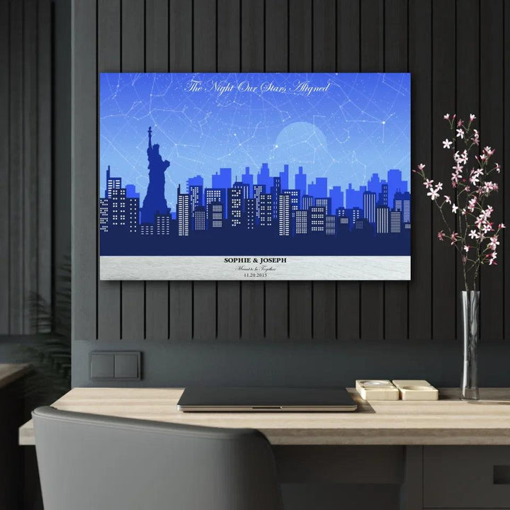 Custom Blue New York Cityscape Star Map - ARTFULANE