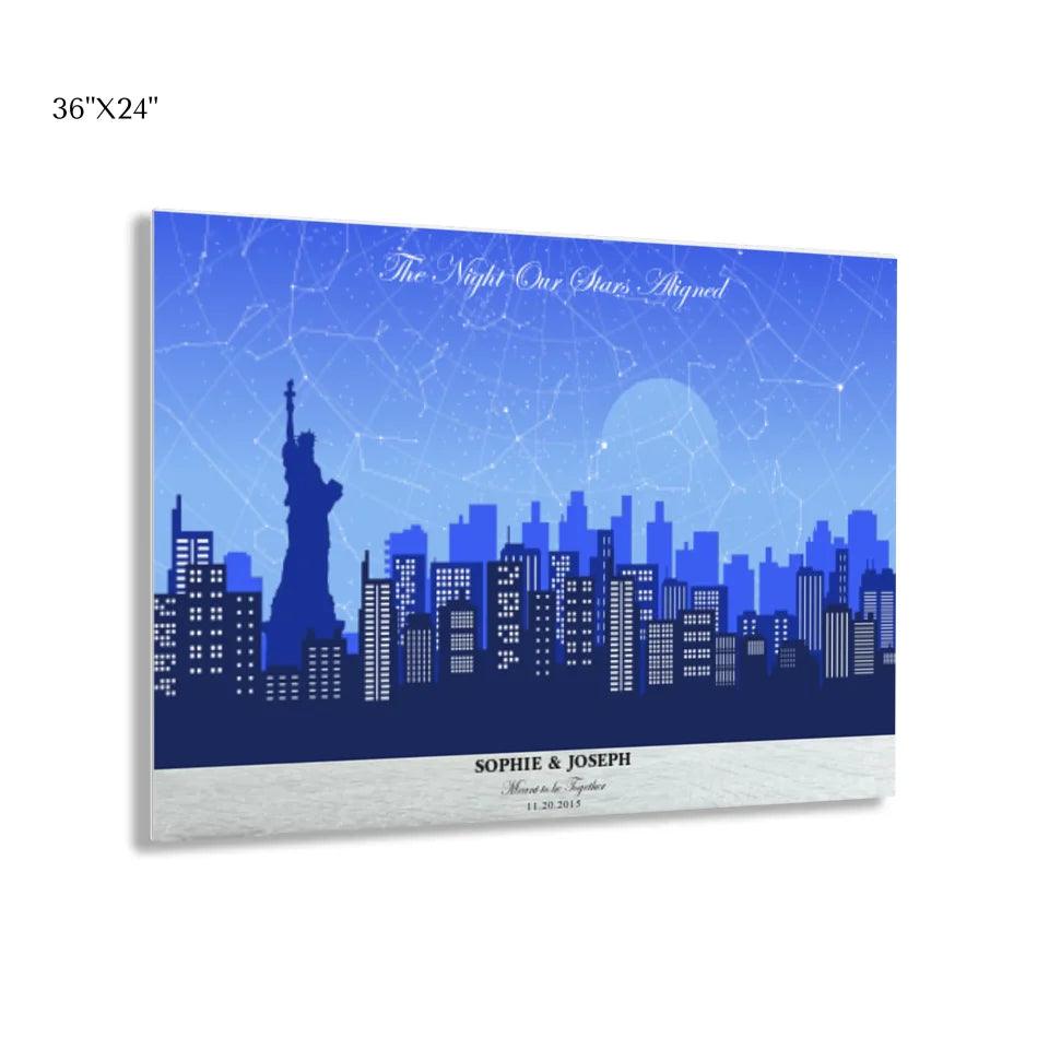 Custom Blue New York Cityscape Star Map - ARTFULANE