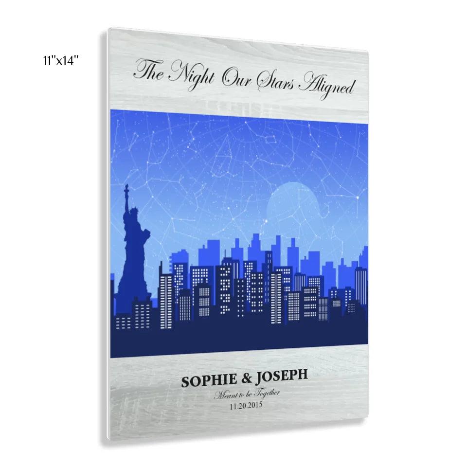 Custom Blue New York Cityscape Star Map - ARTFULANE