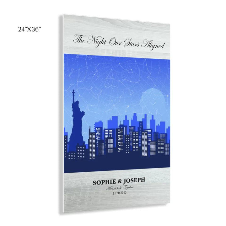 Custom Blue New York Cityscape Star Map - ARTFULANE