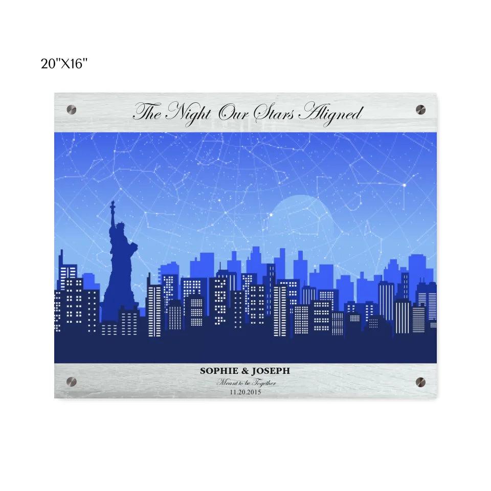 Custom Blue New York Cityscape Star Map - ARTFULANE