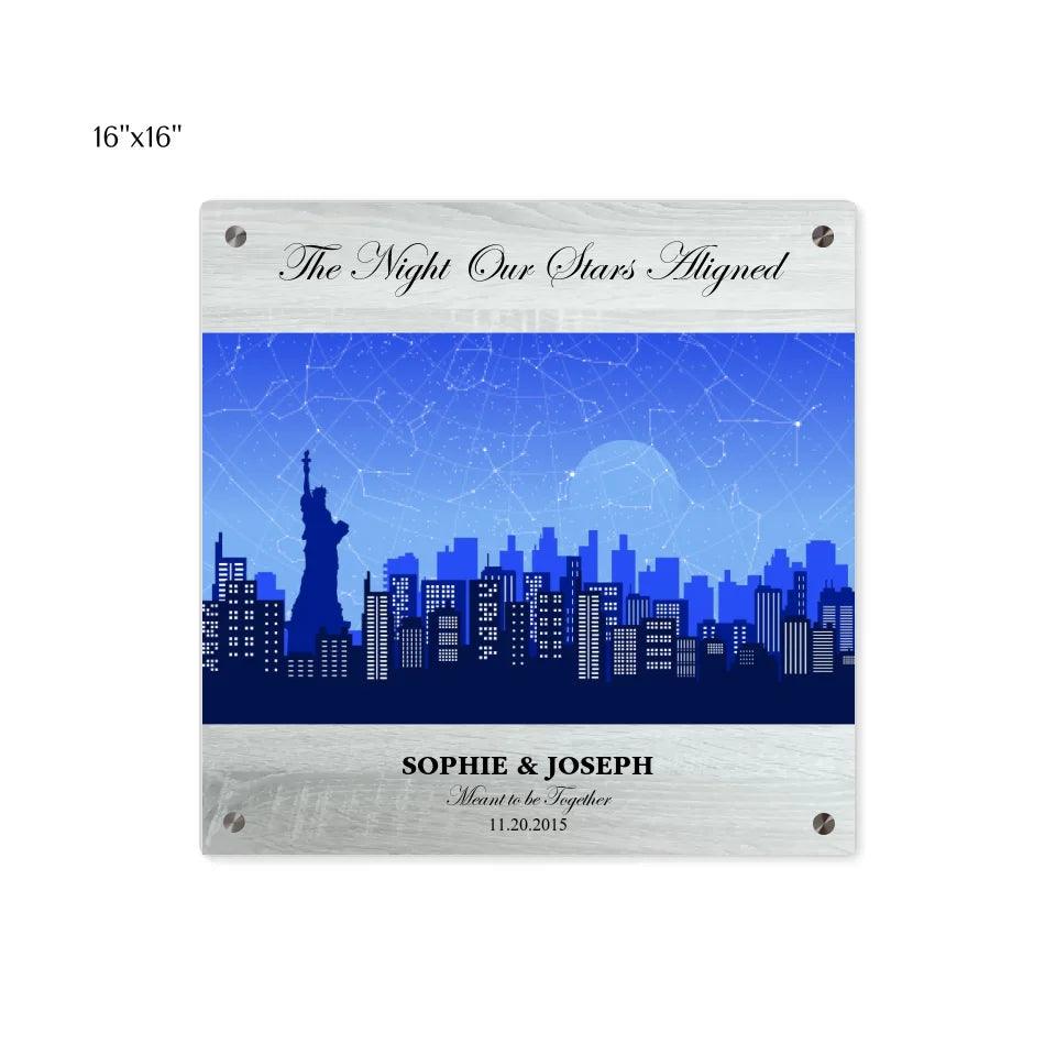 Custom Blue New York Cityscape Star Map - ARTFULANE