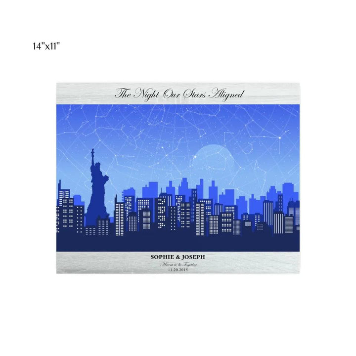 Custom Blue New York Cityscape Star Map - ARTFULANE