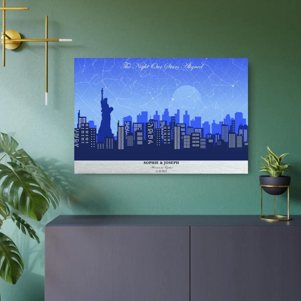 Custom Blue New York Cityscape Star Map - ARTFULANE