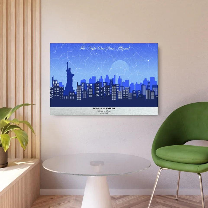 Custom Blue New York Cityscape Star Map - ARTFULANE