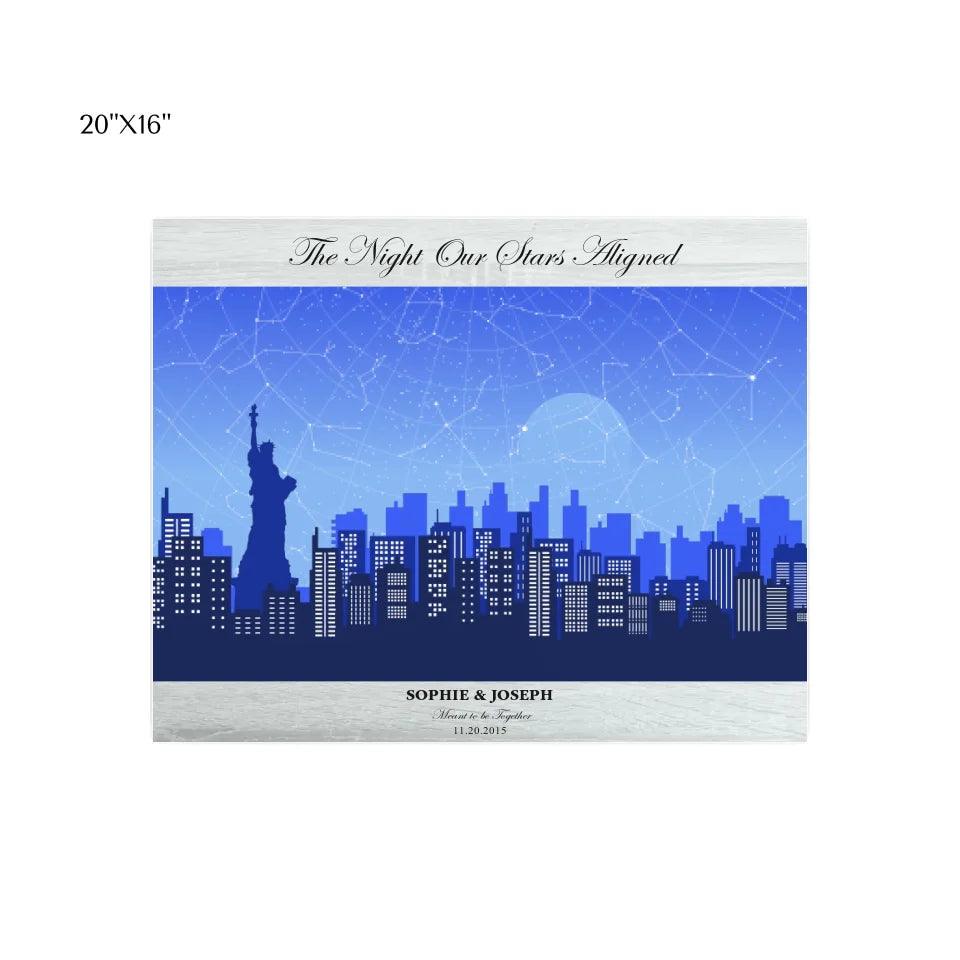 Custom Blue New York Cityscape Star Map - ARTFULANE