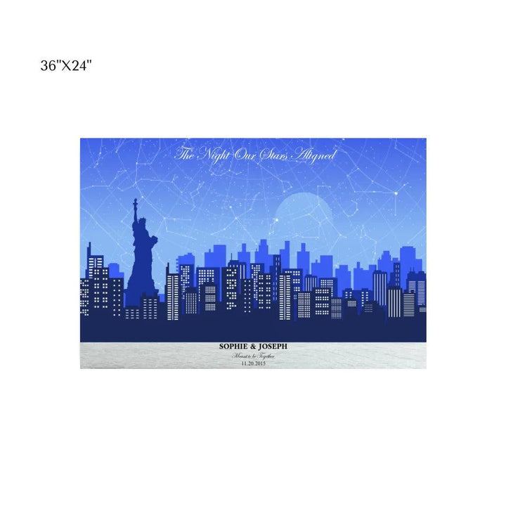 Custom Blue New York Cityscape Star Map - ARTFULANE