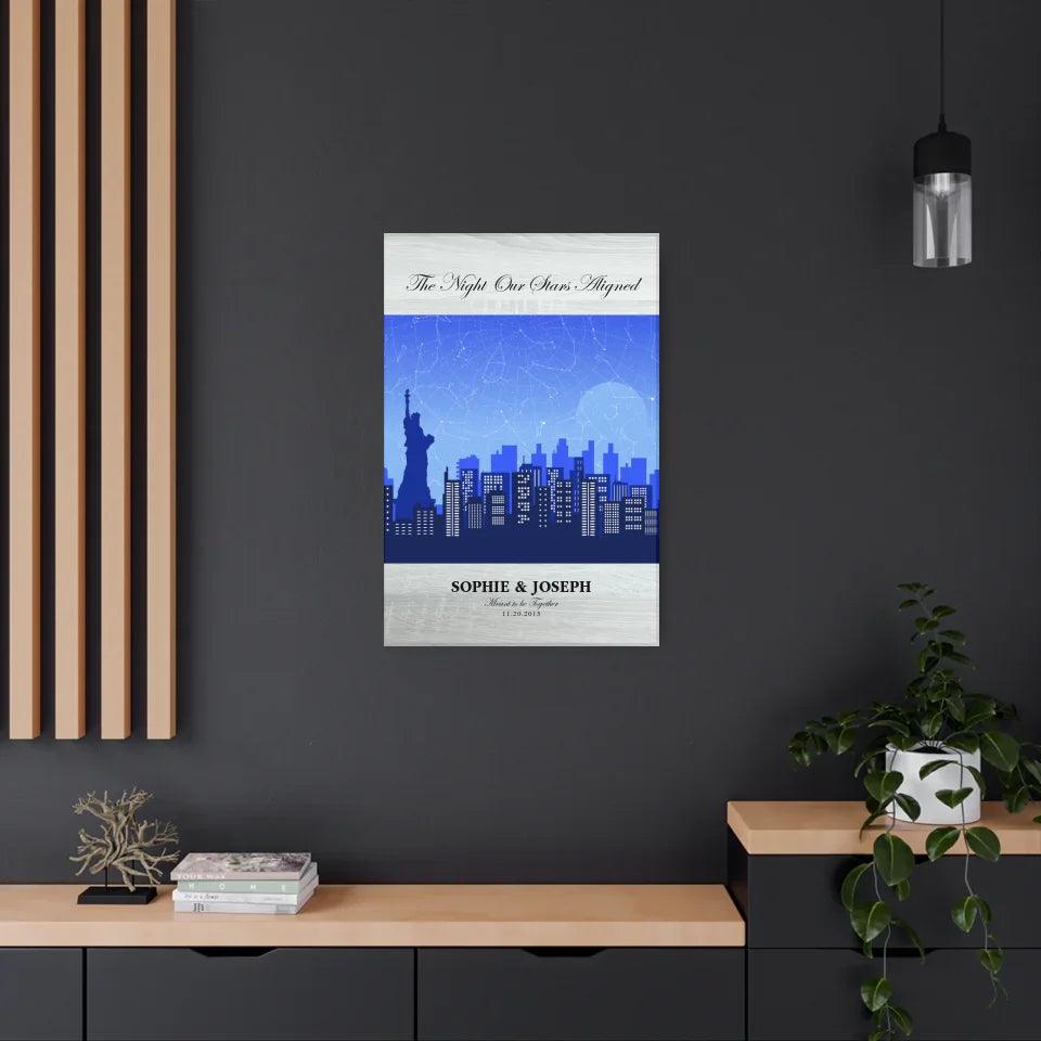 Custom Blue New York Cityscape Star Map - ARTFULANE