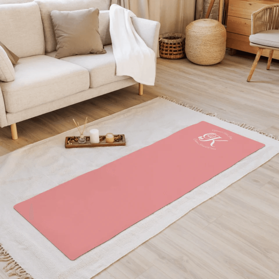 Custom Rose Bloom Initial Yoga Mat - ARTFULANE