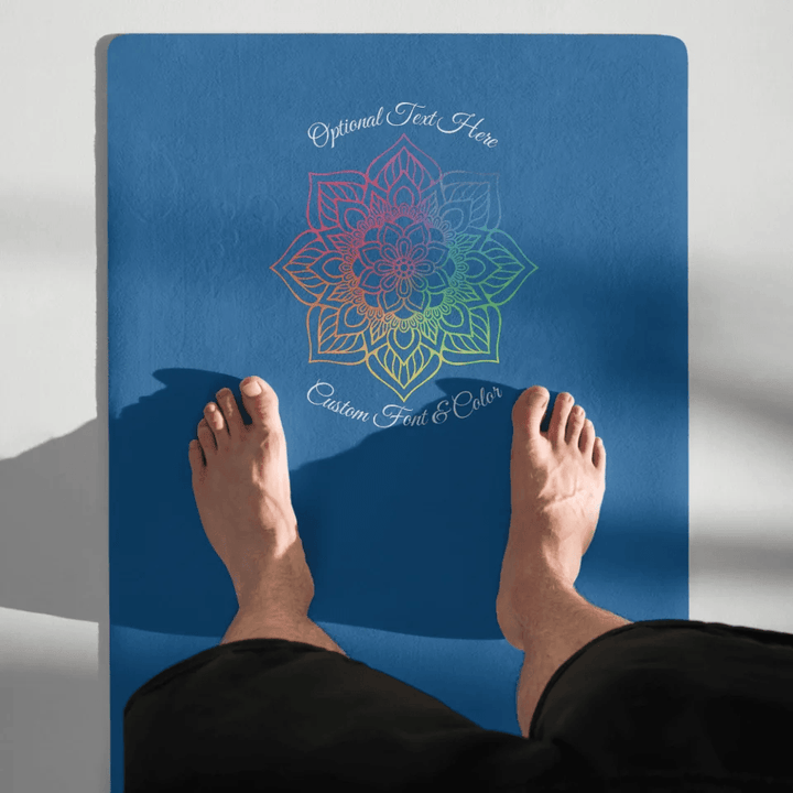 Custom Rainbow & Gold Mandala Line Art Yoga Mat - ARTFULANE