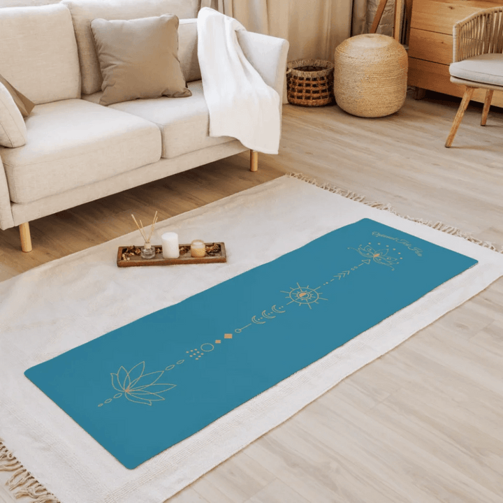 Golden Lotus Flower Longitudinal Zen Line Art Yoga Mat - ARTFULANE