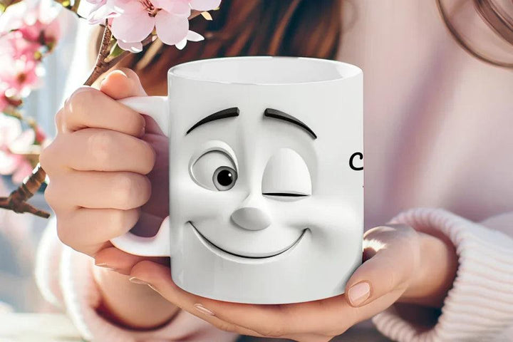 Custom 3D Winking Cartoon Face Mug - ARTFULANE