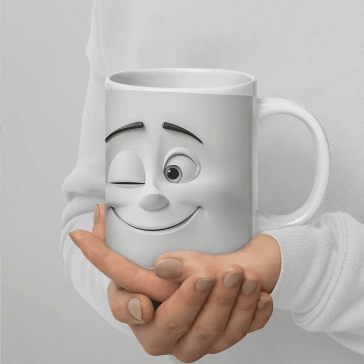 Custom 3D Winking Cartoon Face Mug - ARTFULANE