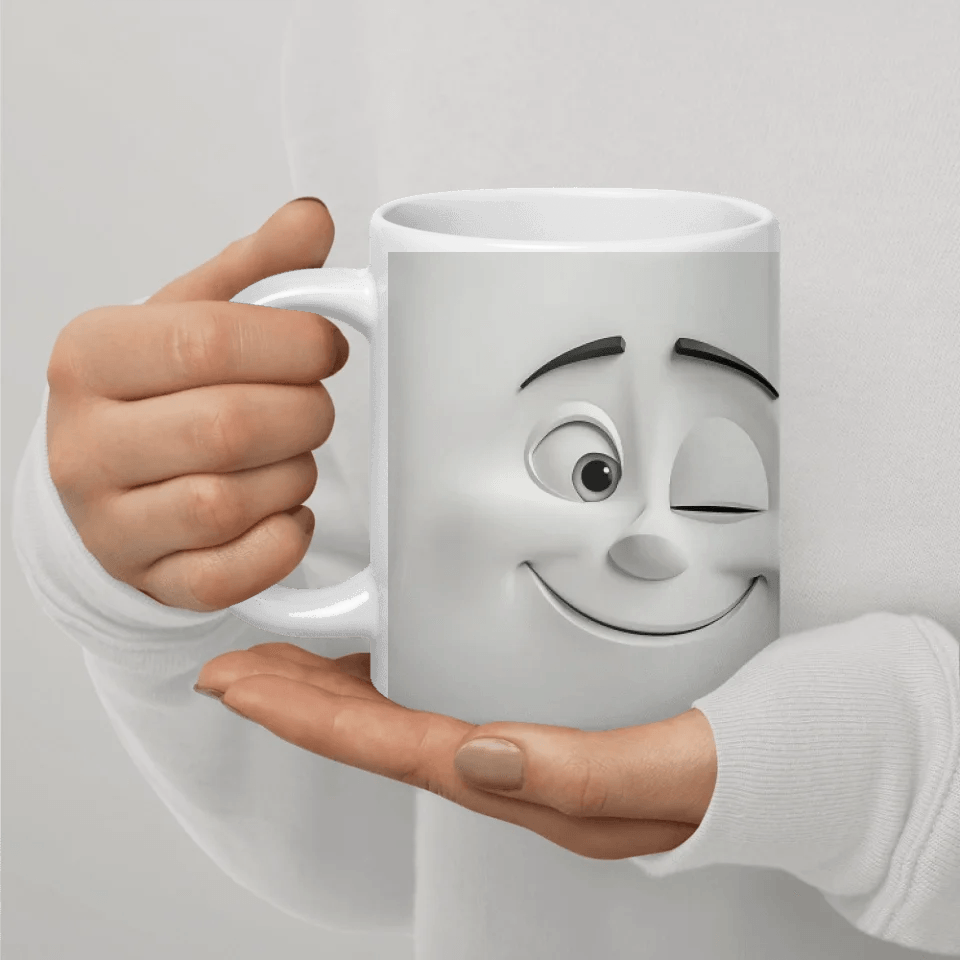 Custom 3D Winking Cartoon Face Mug - ARTFULANE