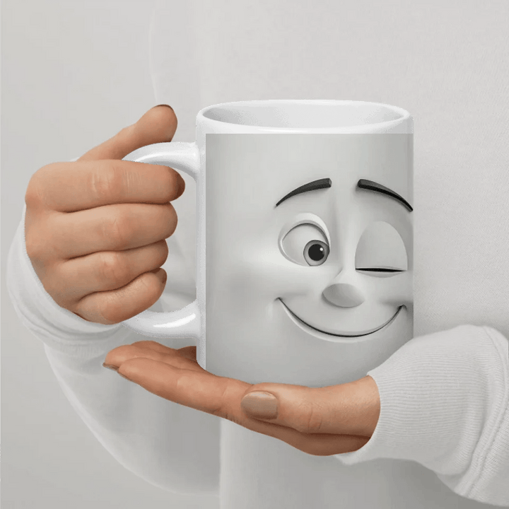 Custom 3D Winking Cartoon Face Mug - ARTFULANE