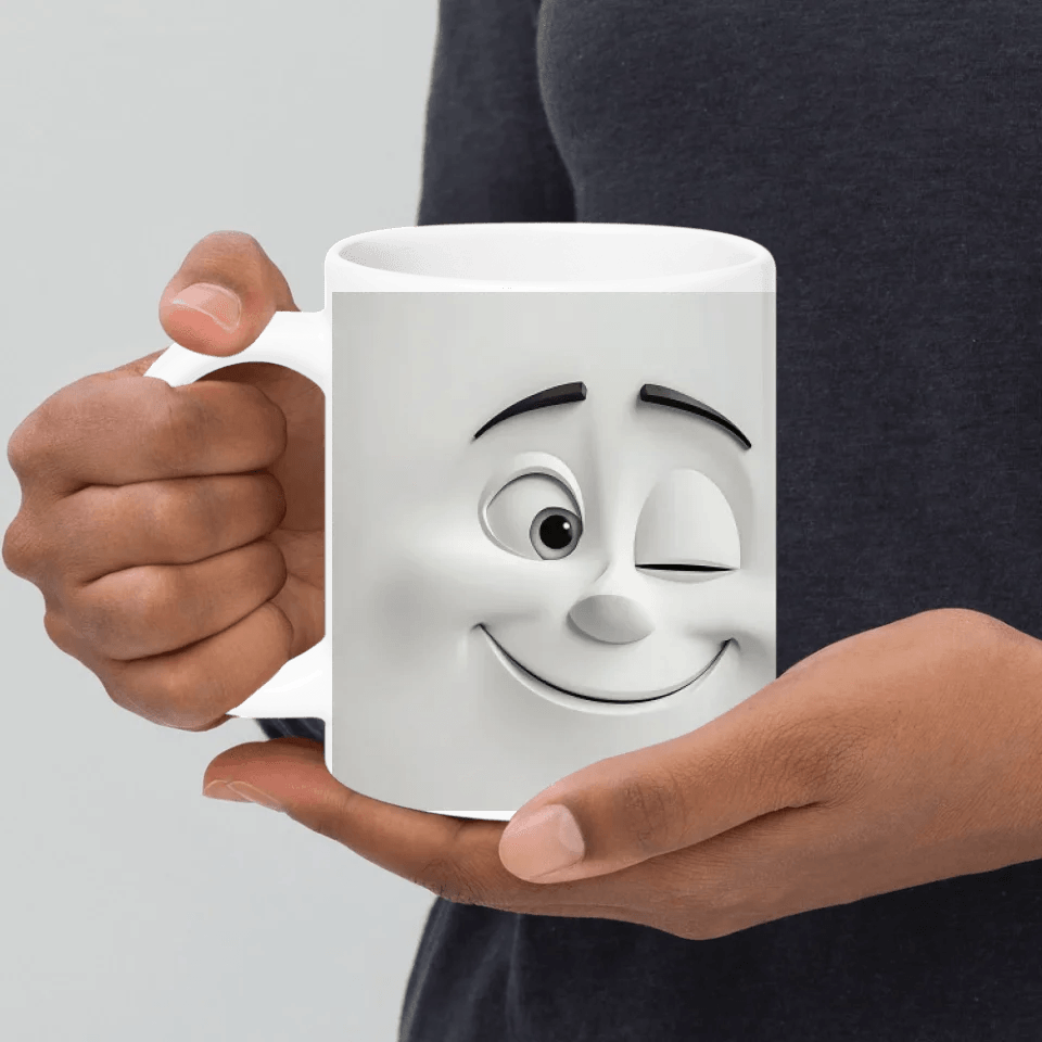 Custom 3D Winking Cartoon Face Mug - ARTFULANE