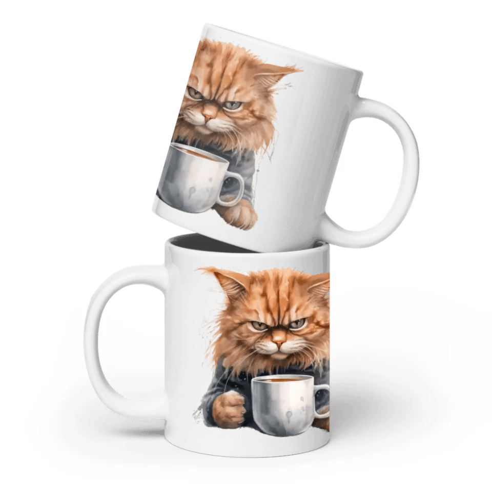 Custom Angry Cat Drinking Coffee Mug - ARTFULANE