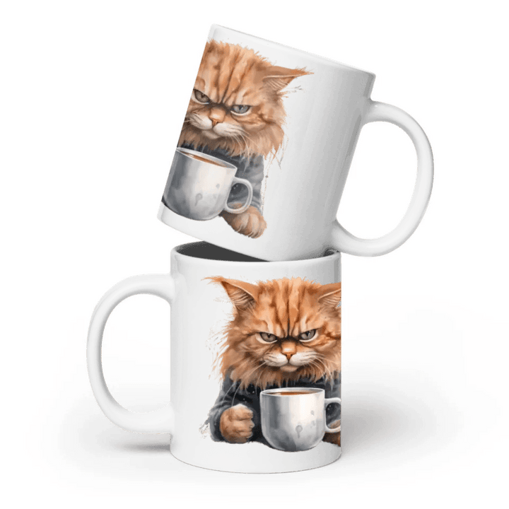 Custom Angry Cat Drinking Coffee Mug - ARTFULANE