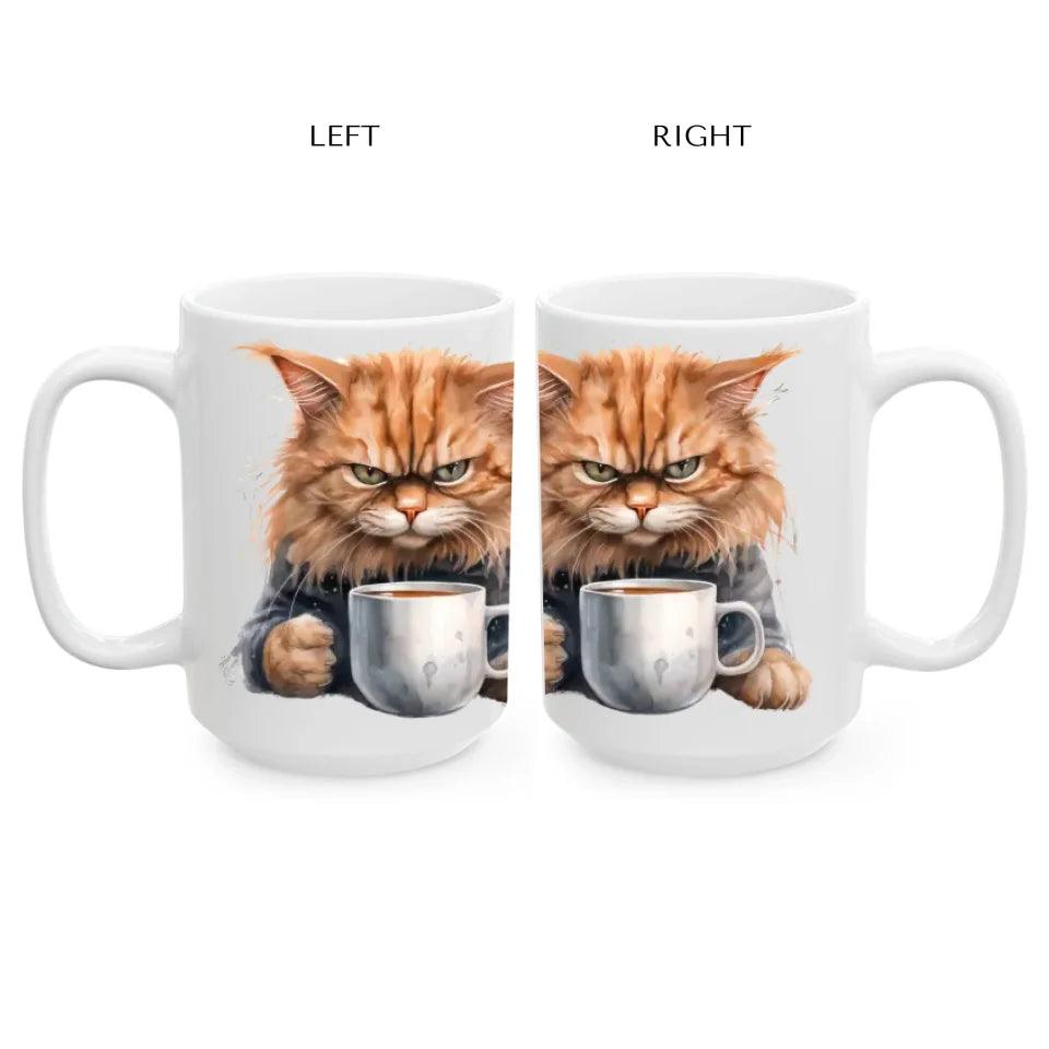 Custom Angry Cat Drinking Coffee Mug - ARTFULANE